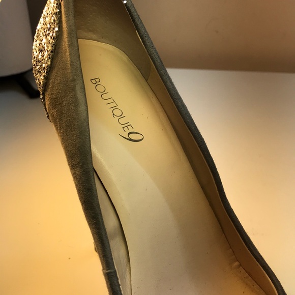 Boutique 9 Gray Suede Stilettos Glitter Heel Sz 10 - Picture 8 of 9